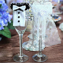 Couple wedding party wine glass decor bride groom tux bridal  toast gift JR