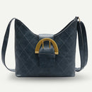 Retro Women Messenger Bag Leather Lattice Shoulder Bucket Handbag (Blue)