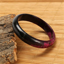 Beautiful Plum Peach Blossom Flower Natural Xiuyan Jade Bangle Bracelet & Box