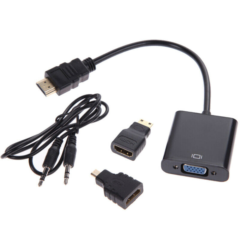 20cm 1080P Micro HDMI to VGA Converter Adapter With Audio Video Cable Fits HDTV