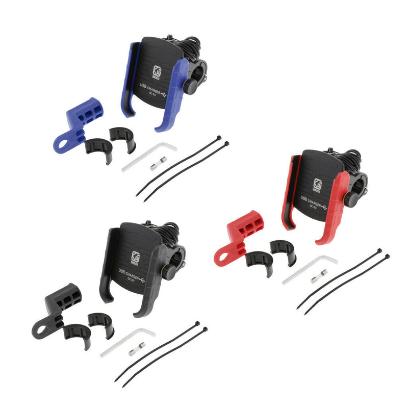 Stable Motorcycle Handlebar Phone Holder+QC3.0 Smart Quick Charger Black