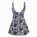 Women's Halter Shaping Body One-piece Swimsuit Plus Size Swimwear Navy Blue