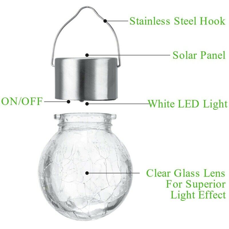 Hanging Solar Light White LED Crack Spherical Chandelier Waterproof Outdoor