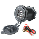 For Motorcycle Touch Switch 3.1A Dual USB Charger Socket Outlet with Power Cord