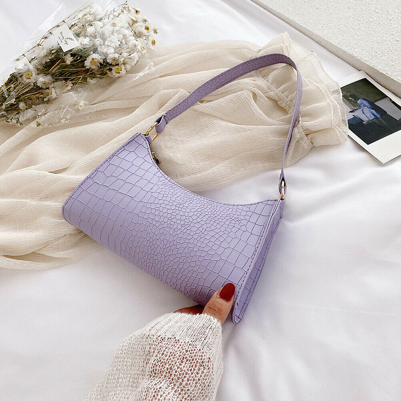 Alligator PU Women Handbag Tote Office Lady Shoulder Underarm Bags (Purple)