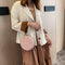 Round Chain Messenger Bag Flower Elegant Women Leather Shoulder Bag (Pink) A