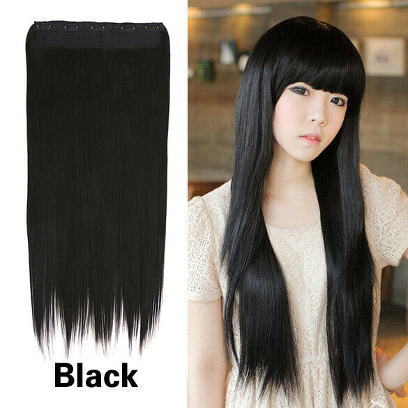 Addorable Girl Lady Long Straight Clip On Hair Extension Black Fibre  60cm