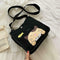 2pcs/set Women Canvas Cat Print Shoulder Crossbody Handbags Pen Bag (Black)