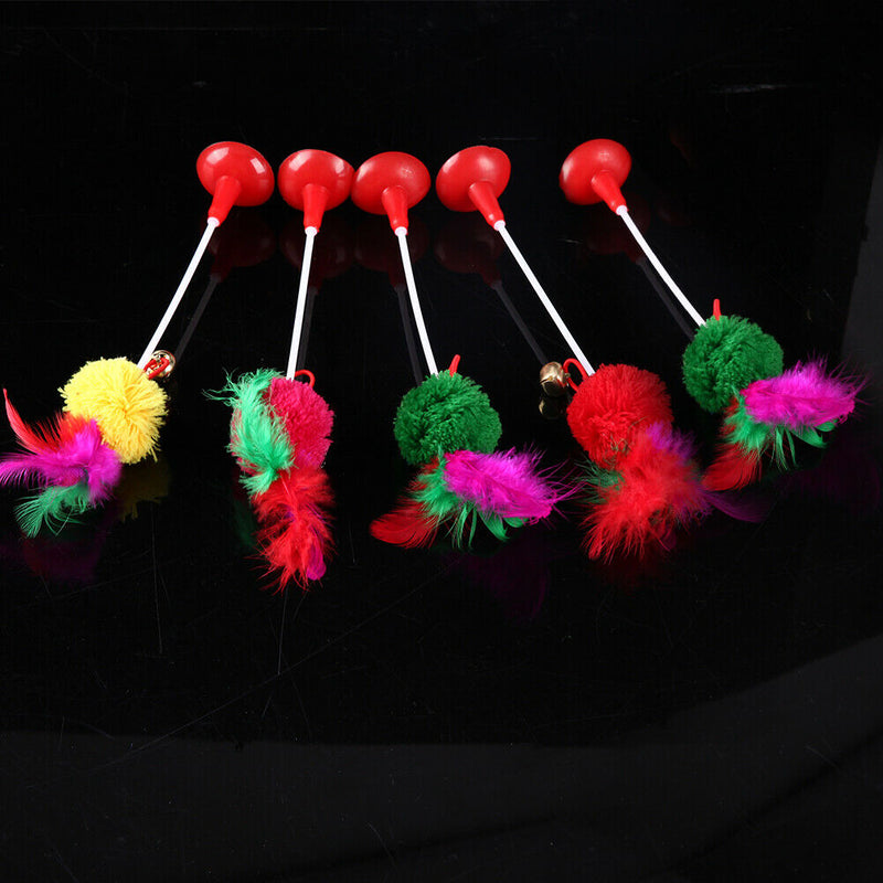 5pcs Funny Pet Cat Toys Feather Bottom Sucker Cat Kitten Playing Toys