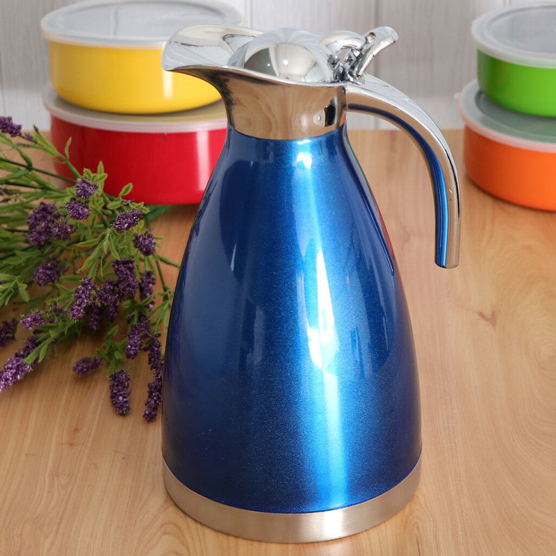 1.5L Stainless Steel Tea Water Pot Double-Wall Insulated Coffee Carafe Blue