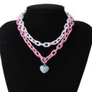 2Pcs/set Multilayer Heart Pendant Acrylic Necklace Clavicle Choker Women Jew Gw