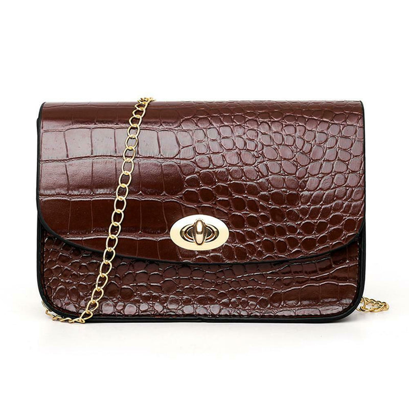 Crocodile Leather Messenger Bag Women Retro Purse Shoulder Handbag (Brown)