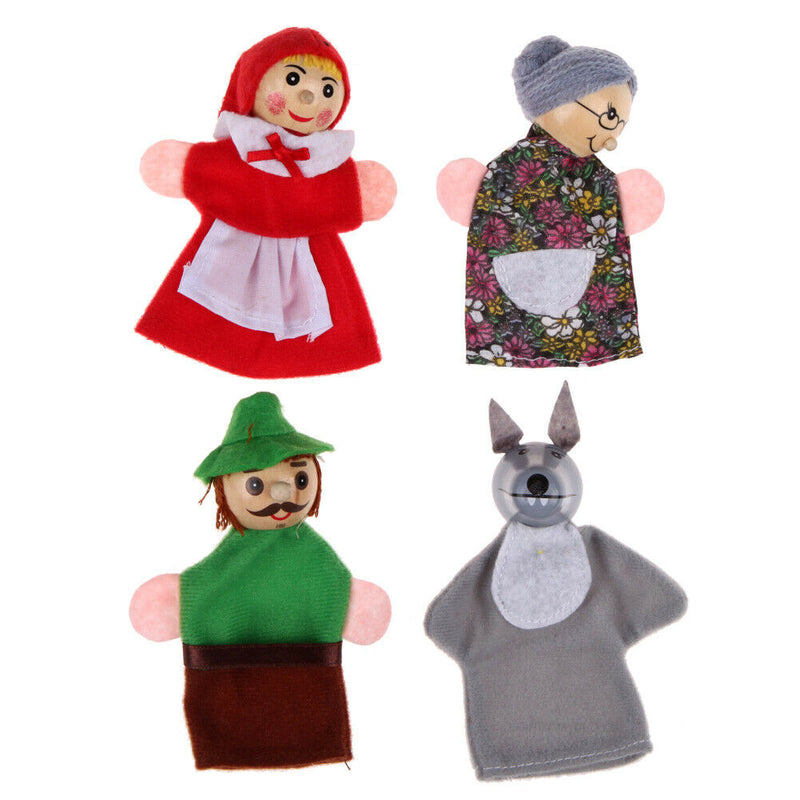 4pcs Little Red Riding Hood Wooden Headed Finger Puppets Fairy Tale Story