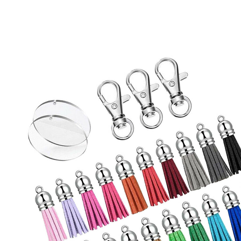 100 Pieces Key Chains Rings Lobstor Clasp Tassels Colourful Leather Tassels