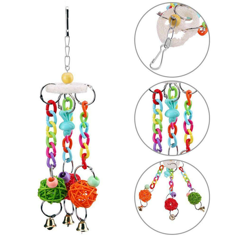 Colorful Wood Pet Parrots Toys Bells for Birds Play Bite Climb Hanging Cage