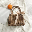New Summer Fashion Woman Spliced Bow Brown Color Double Handles Light Porta