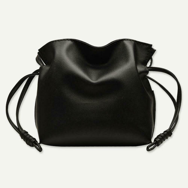 Solid Color Shoulder Handbags Women Leather Drawstring Satchel Bags (Black)