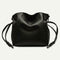 Solid Color Shoulder Handbags Women Leather Drawstring Satchel Bags (Black)