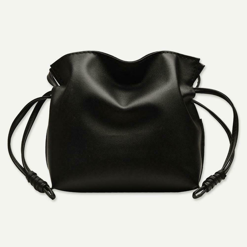 Solid Color Shoulder Handbags Women Leather Drawstring Satchel Bags (Black)