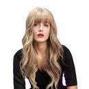 Women Girls Light Blonde Long Wave Wigs with Neat Bangs, Natural Long Curly Heat