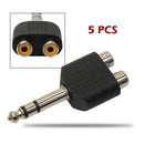 5Pcs 6.35mm 1/4" Stereo Plug to 2 RCA Female Jacks Splitter Audio Converter