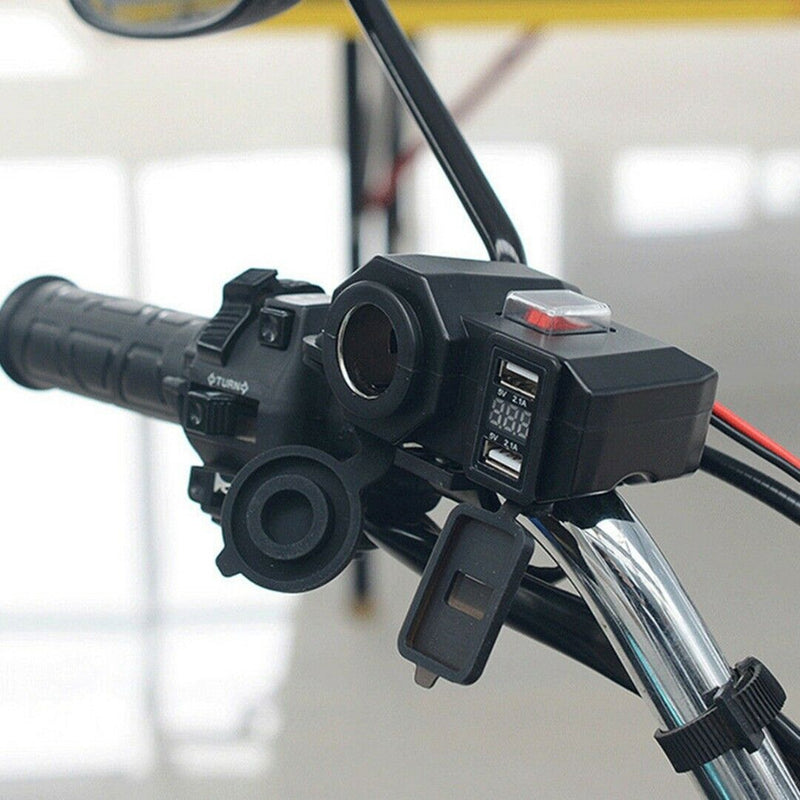 12V Dual USB Motorcycle Cigarette Lighter Waterproof Power Port Outlet Socket.