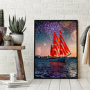 Red Sailboat 5D DIY Full Round Drill Diamond Painting Mosaic Handmade Craft