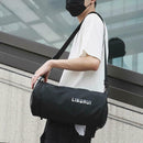 Women Barrel-Shaped Sports Gym Shoulder Bag Waterproof Nylon Bags (Black) A