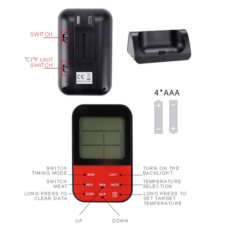 Digital Wireless LCD Remote Thermometer BBQ Grill Kitchen Meat Food Probe Timer