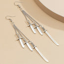 New Fashion Punk Tassels Sword Shape Pendant Drop Dangle Stud Earring Jewelr Hn