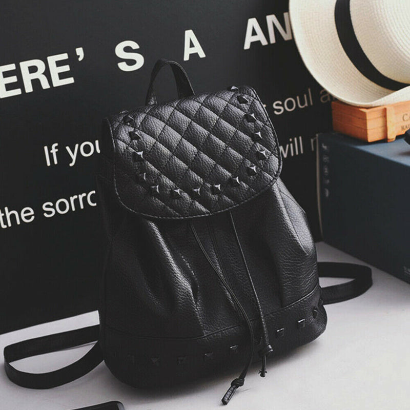 Korean Style Women PU Leather Casual Backpack Rivet Travel Bag School Bag