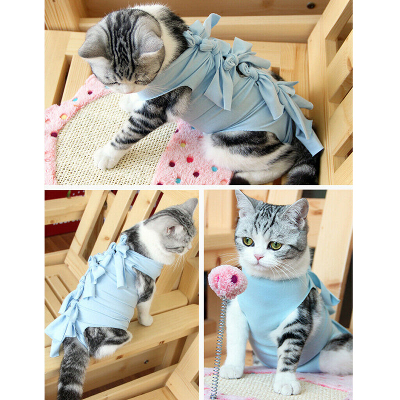 Pet After Surgey Wear Dog Cat Abdominal Wound & Skin Disease Protect Blue S