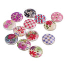 100pcs 15mm Flower Plants Mixed Colors Pattern Round Buttons Wooden Sewing