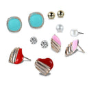 6 Pairs Women Retro Geometry Mixed Stud Earrings Set Rhinestone Ear Studs