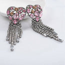 Women Earring Heart Rhinestone Big Earrings Woman Trendy Tassel Summer Luxu