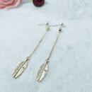 Fashion Korean Simulated Pearls Long Tassel Leaf Feather Dangle Earrings Jewelry