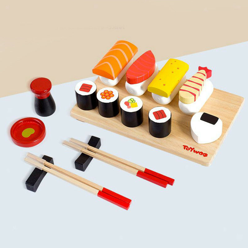 Realistic Food Sushi Selection Slicing Wooden Play Set Kitchen Food Toys