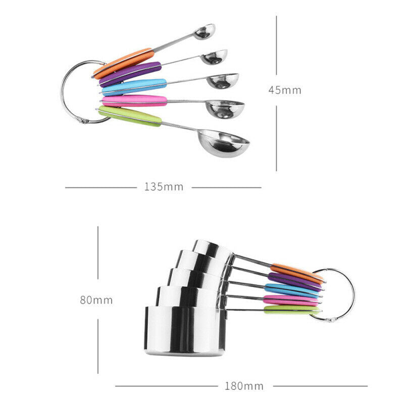 10pcs Measuring Spoons Tea Coffee Measure Cooking Scoops + Cups Teaspoon Utensil