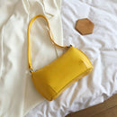 Women Casual Handbag Portable Female Solid PU Totes Shoulder Bag (Yellow)
