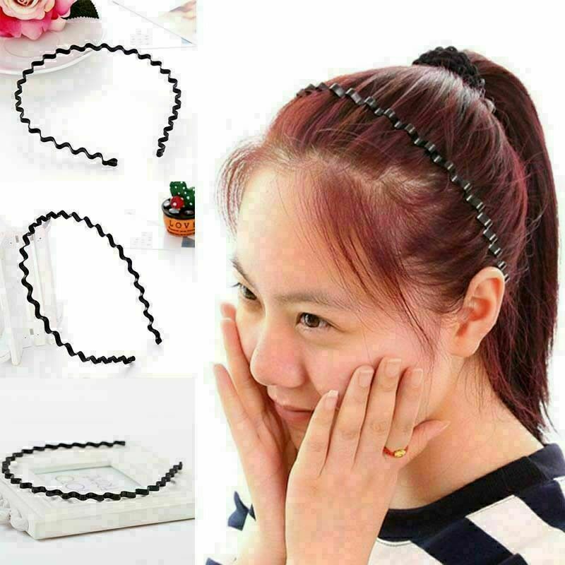 5pcs Unisex Sport Headband Black Head Hoop Band Hairband Metallic Wavy Hair O8W5