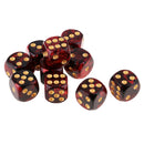 10pcs 16mm Opaque Six Sided Spot Dice Games D6 D&D RPG Red+Black
