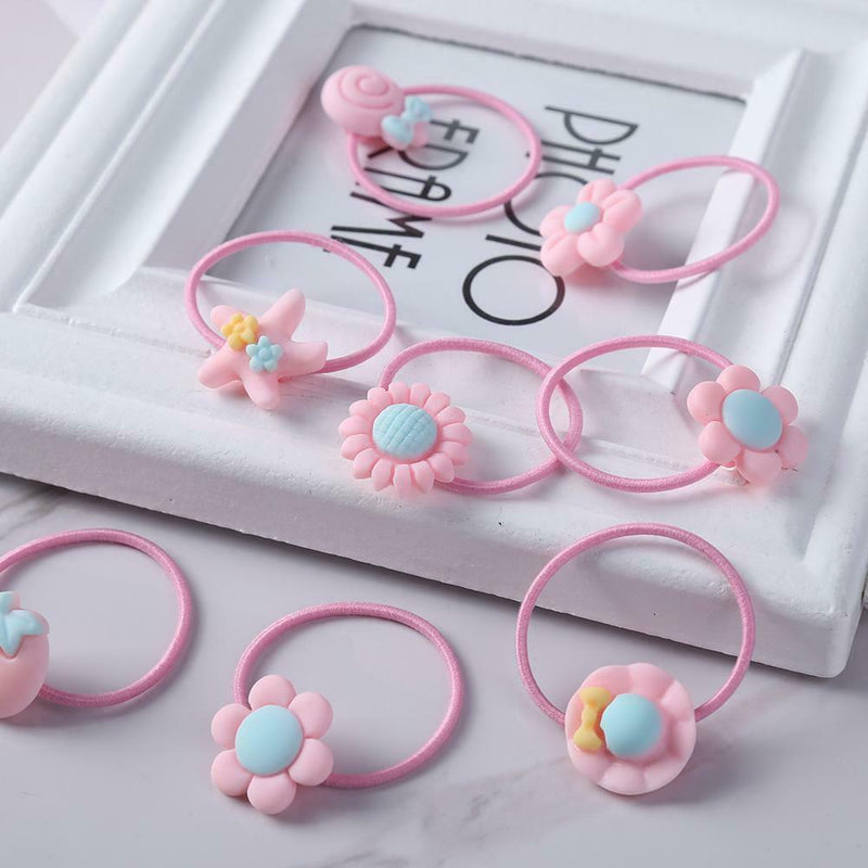 20pcs Cartoon Cute Elastic Hair Bands Kids Girls Rubber Bands (Pink) A