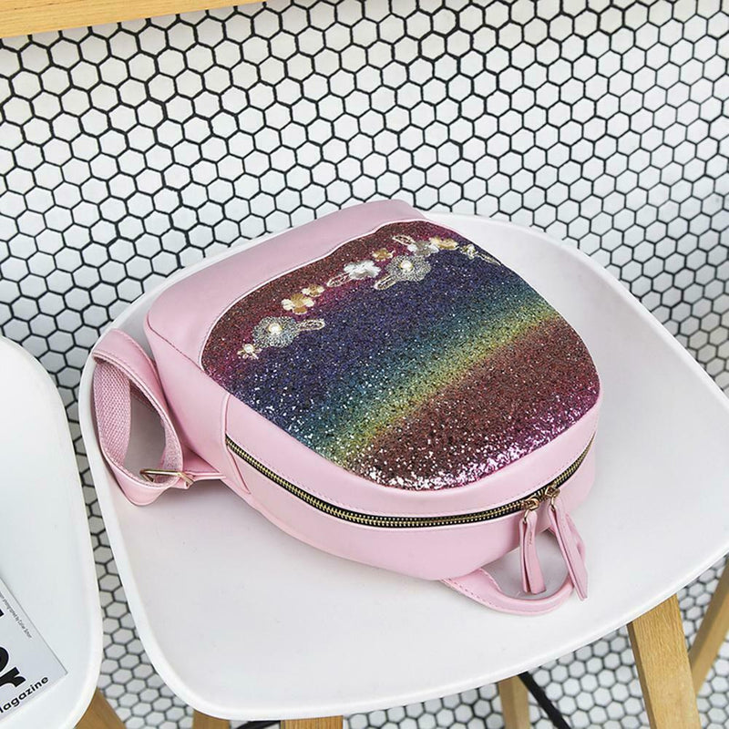 Glitter Shining Sequins Backpack Women Floral Travel School Bags (Pink)