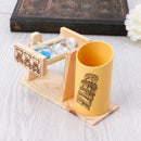 Wood Timer Pen Holder Office Desk Accessories with Hourglass Scrub Pencil Holder