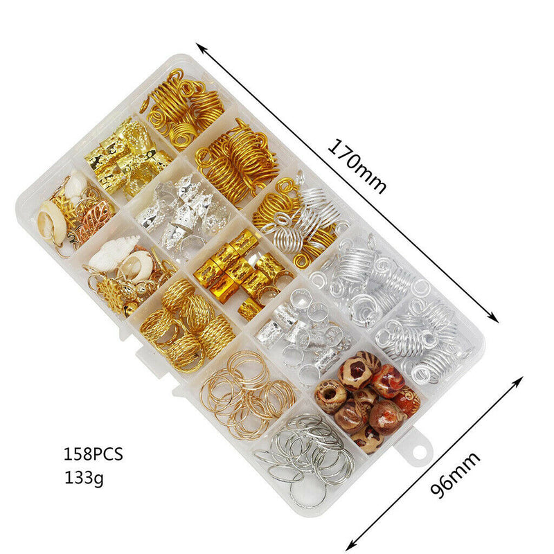 158Pcs Metal Hair Braiding Beads Hair Braid Rings Cuffs Hair Jewelry Set