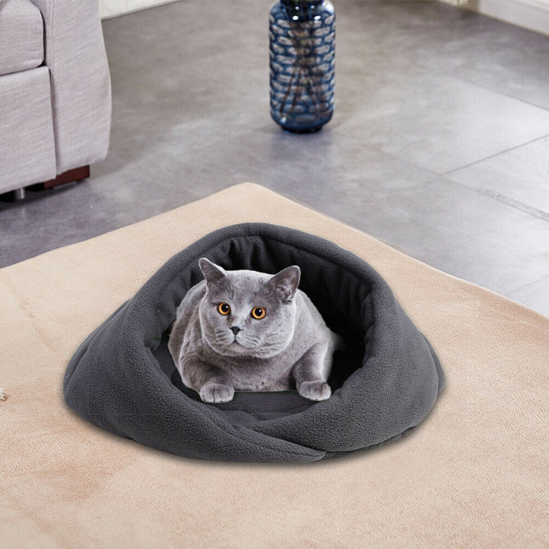 Warm Fleece Pet Sleeping Bag Nest Soft Kennel Cats Dog Bed House (Grey S) A