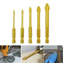 5Pcs Ceramic Tile Glass Drill Bits 1/4" Hex Shank Set for Chucks Bit Holder