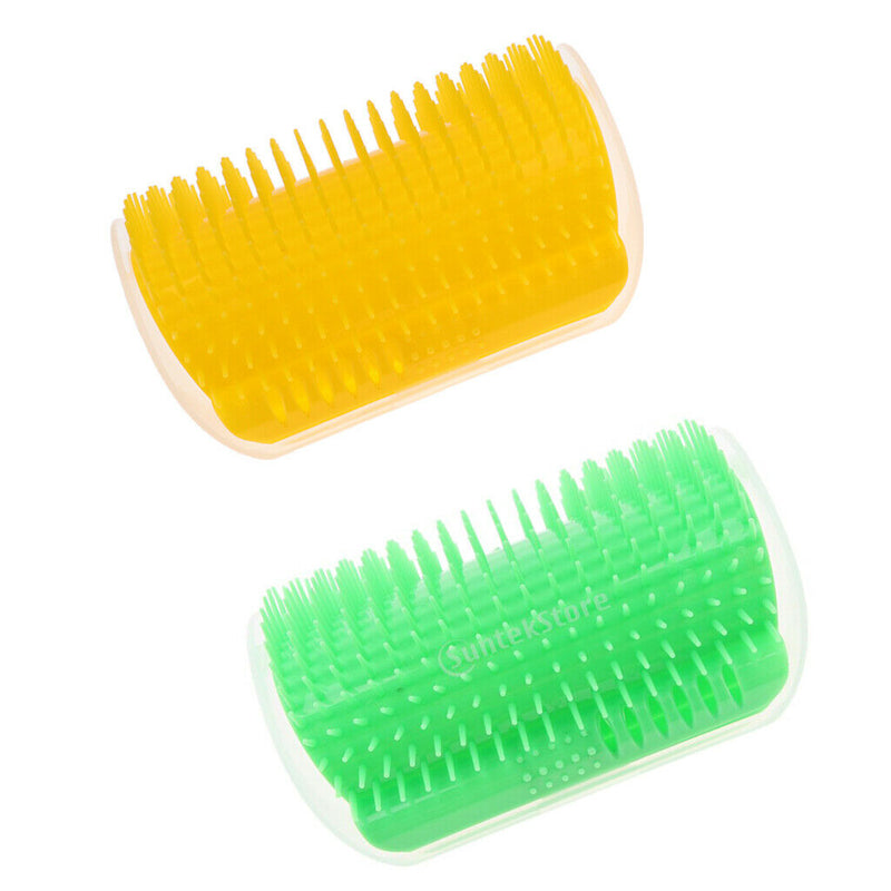 2 Pack Wall Corner Grooming Brush Massage Combs for Short Long Hair Cats,Yellow