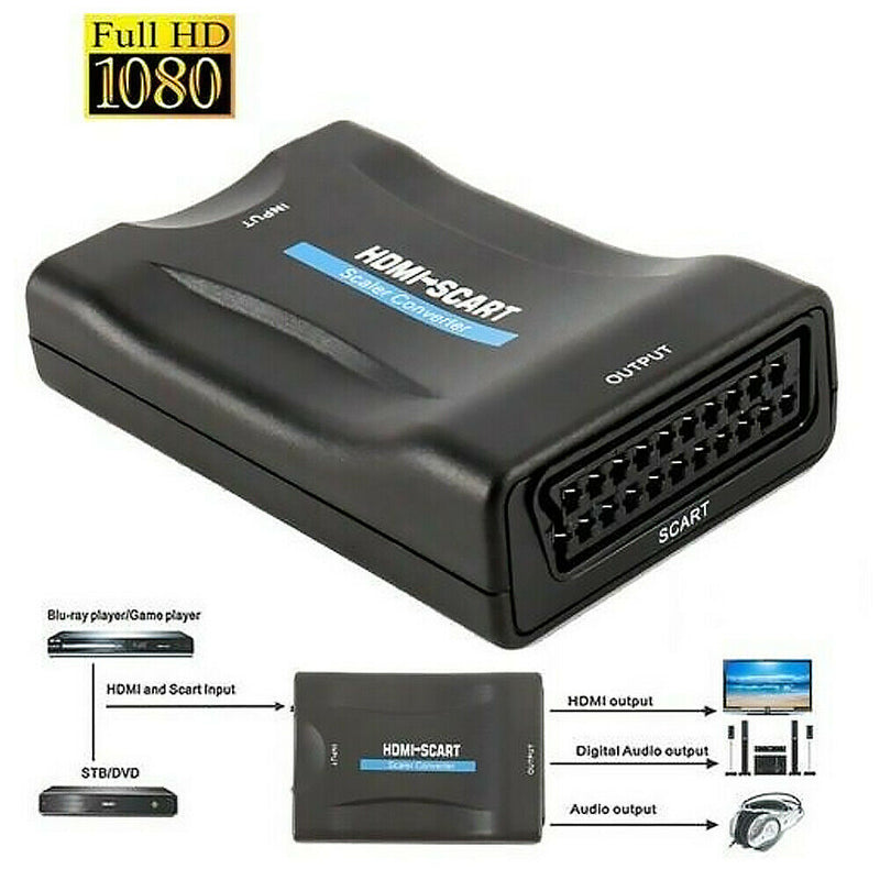 1080P HDMI to SCART Video Audio Converter with DC Cable for HD TV (EU) A