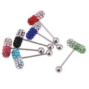 6 Pcs Stainless Steel Rhinestone Tongue Rings Stud Body Piercing Jewelry